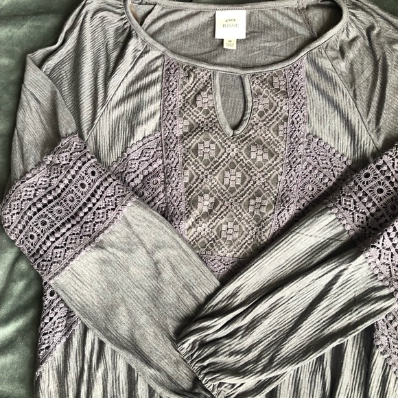 KNOX ROSE 🌹- M LT BROWN LACE NECK LINE BLOUSE - Picture 5 of 6